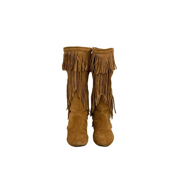 Sam Edelman Utah Tan Suede Fringe Leather Bohemian Western Tall Boots Size 7 - Picture 3 of 10